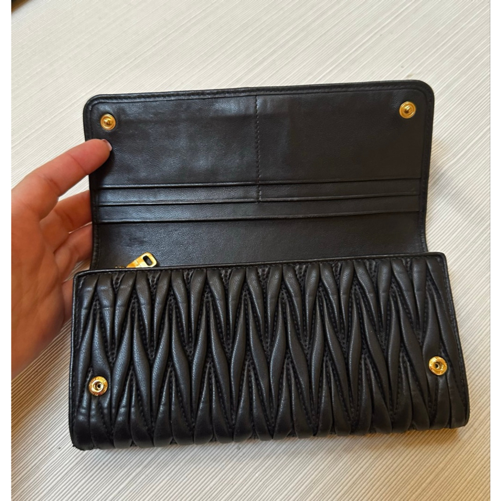Miu Miu Matelasse Black Leather & Gold Hardware Long Flap Wallet w/ Card Holder - Picture 10 of 16